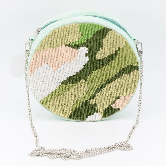 Handmade Round seedbead camo pouch/ crossbody bag - Picture 1 of 2